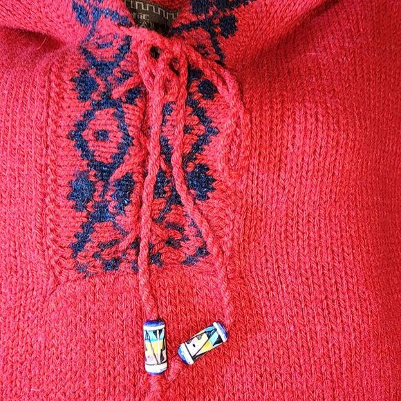 The Alpaca Connection Red Handmade Peruvian Alpaca Knit Sweater Hoodie Size S - Picture 5 of 9